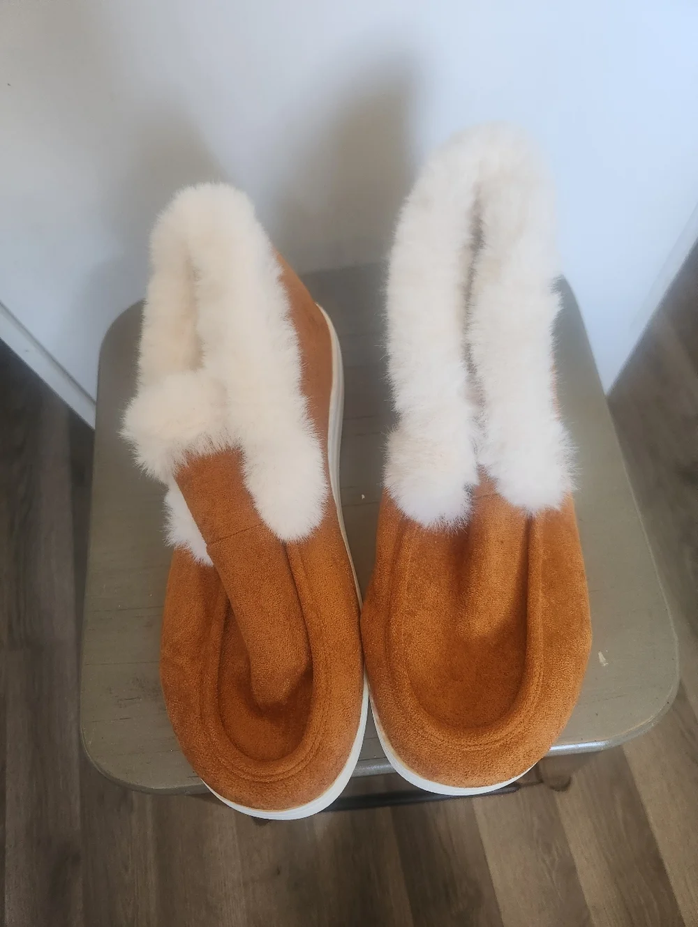 Women's Faux-Suede Tan Slip-On Shearling Lined Booties